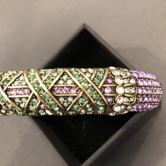 HEIDI DAUS Purple Green Criss Cross Design Swarovski Crystal Spring Hinge Bangle - Picture 15 of 17